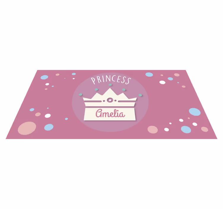 Prinsesse med krone og navn børnevinyltæppe - TenStickers
