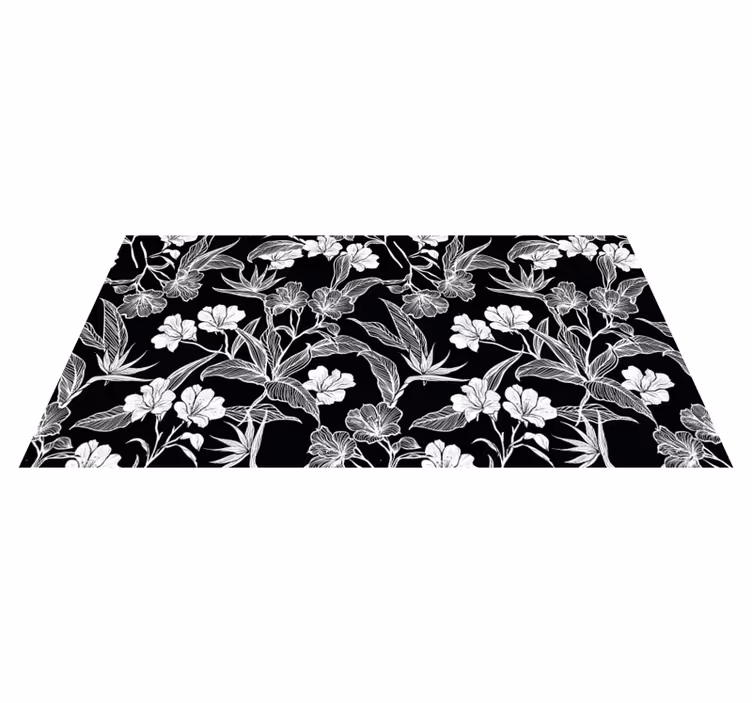 Sort og hvid elegance Blomster og planter vinyltæppe - TenStickers