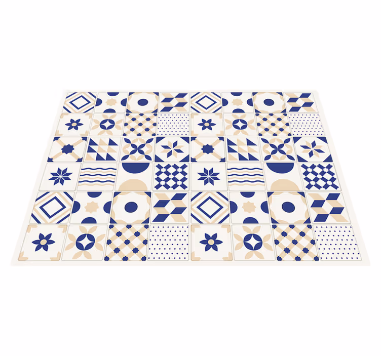 Geometrisk mønster vinyl tæppe med fliseeffekt - TenStickers