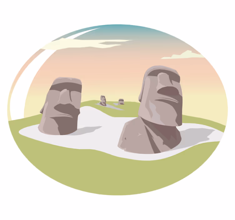 Moai sten silhuetter natur vinyl tæppe - TenStickers
