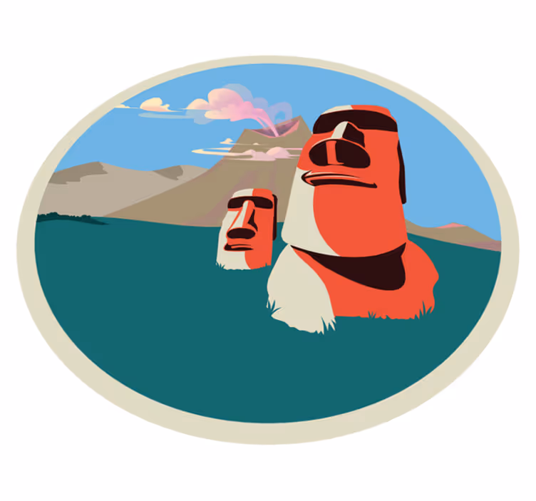 Illustration af moai-statuer verdenskort vinyl tæppe - TenStickers