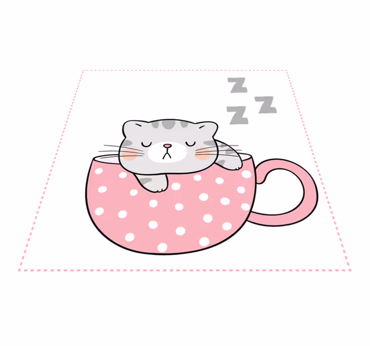 Sød kat sover på kop kaffe tegneserie tæppe - TenStickers