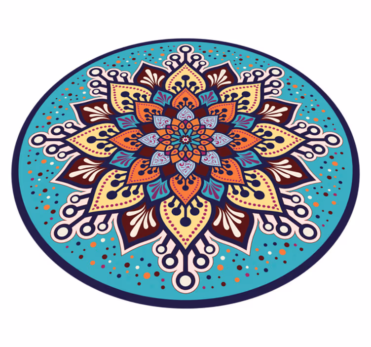 Blå og orange solform mandala vinyl tæppe - TenStickers