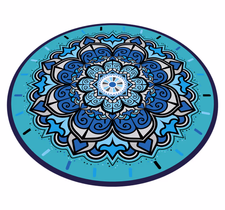Indviklet blå mandala rundt vinyltæppe - TenStickers