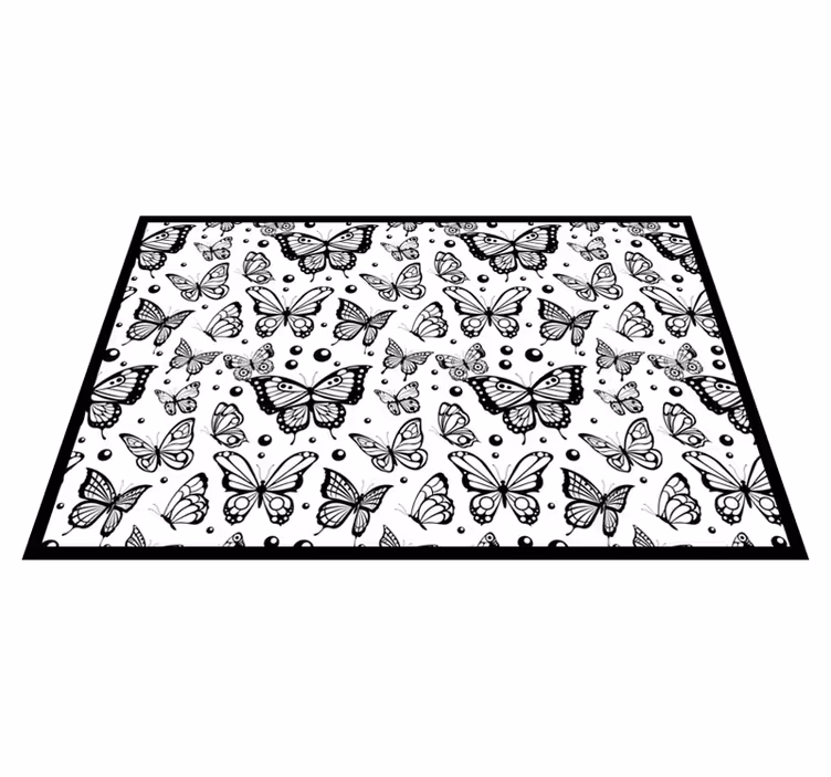 Sort sommerfugl mønster Blomster og planter vinyltæppe - TenStickers