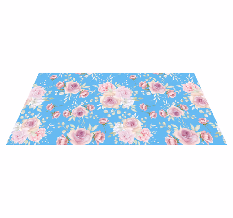 Rosen blomstrer på blå Blomster og planter vinyltæppe - TenStickers