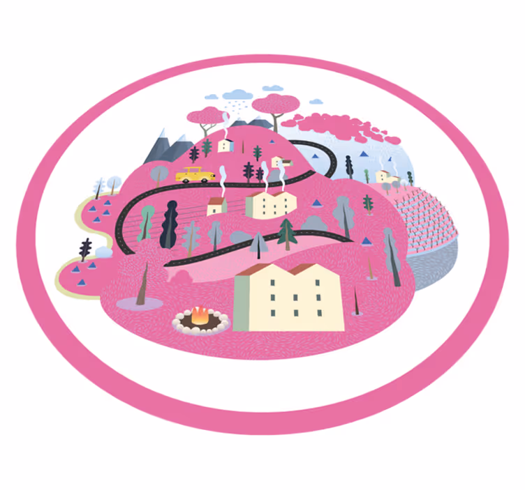 Farverig landsbyscene vej vinyl tæppe - TenStickers