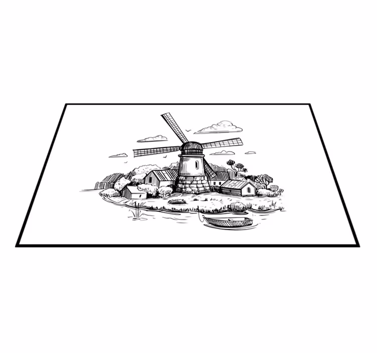 Vindmøllelandskab vintage vinyl tæppe - TenStickers