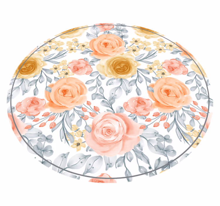 Blomstrende botaniske motiver rundt vinyltæppe - TenStickers
