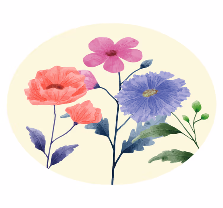 Livlig blomsterkomposition rundt vinyltæppe - TenStickers