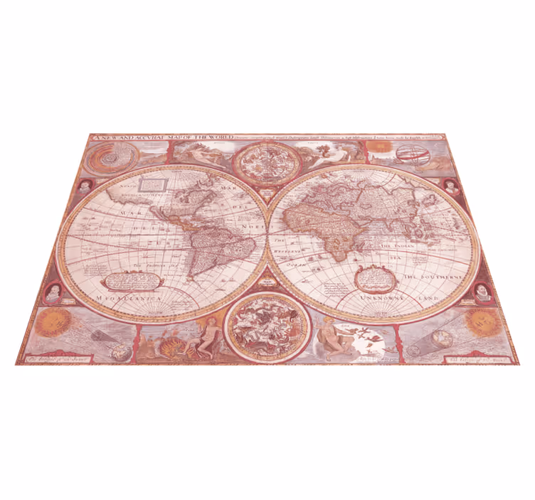 Vintage globusdiagram verdenskort vinyl tæppe - TenStickers