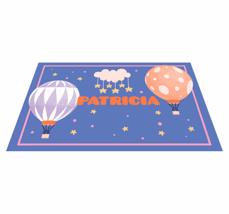 Ballonflyvningseventyr vinyl tæppe med navn - TenStickers