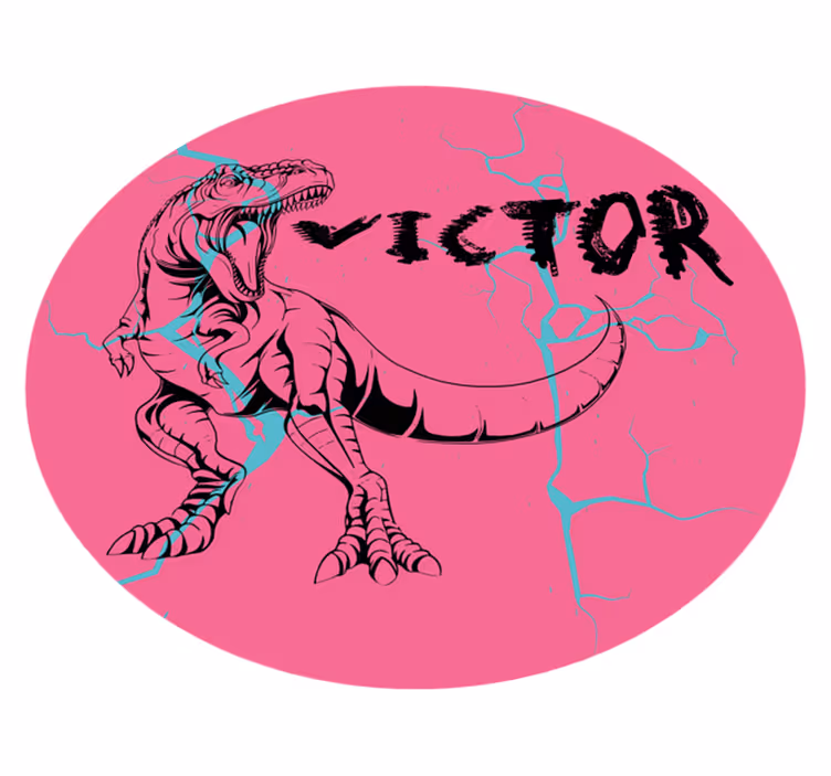 Lyserød t-rex med navn vinyl tæppe - TenStickers