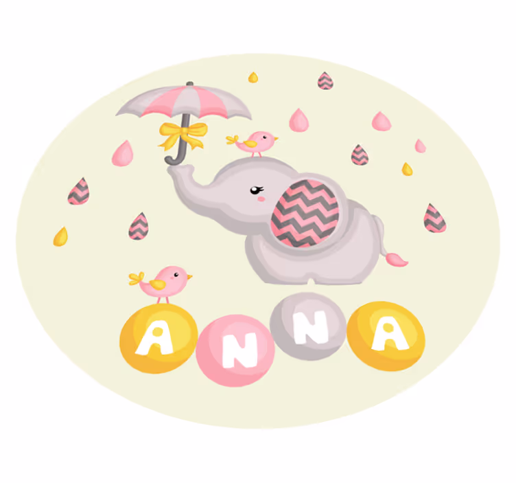 Sød elefant design vinyl tæppe med navn - TenStickers