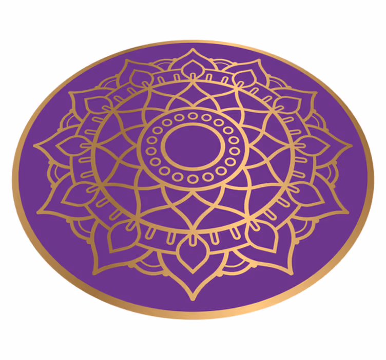 Guld og lilla blomstret mandala vinyl tæppe - TenStickers