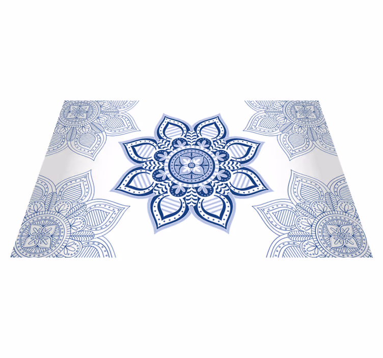 Indviklet blå blomster mandala vinyl tæppe - TenStickers