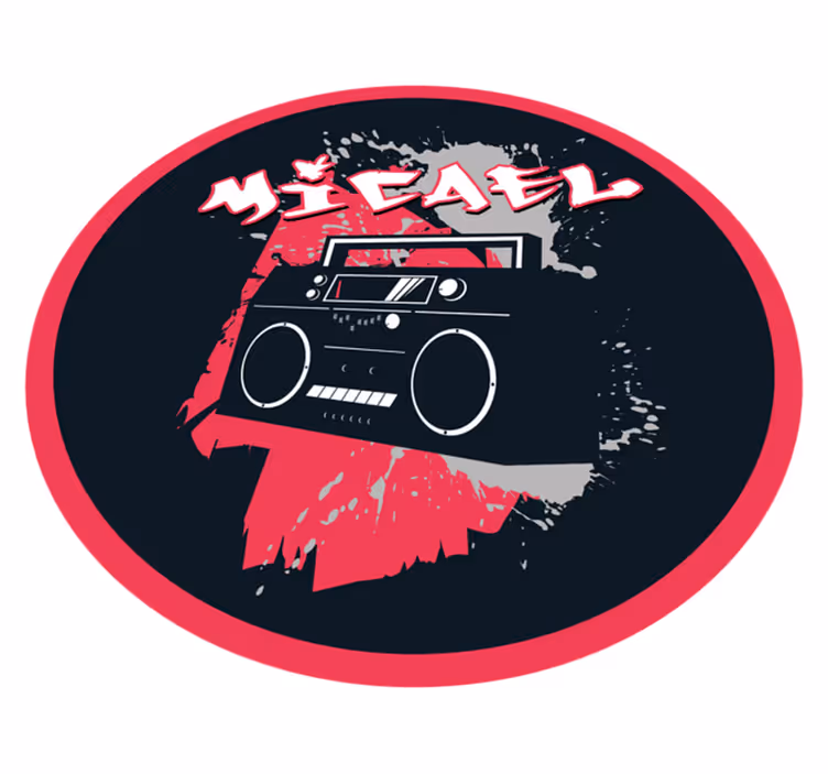 Retro boombox-tema vinyl tæppe med navn - TenStickers
