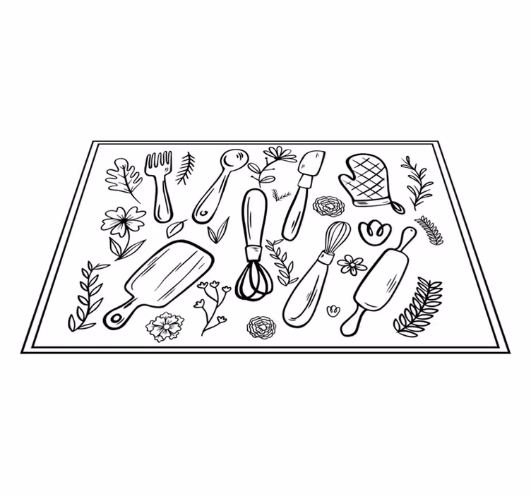 Køkken tæpper med illustration af køkkenredskaber - TenStickers