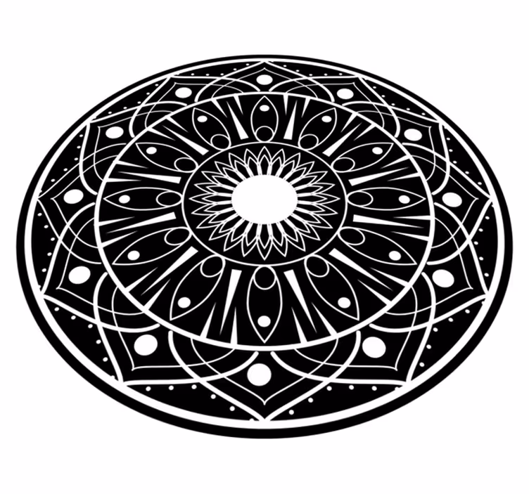 Sort og hvide linjer mønster mandala vinyl tæppe - TenStickers