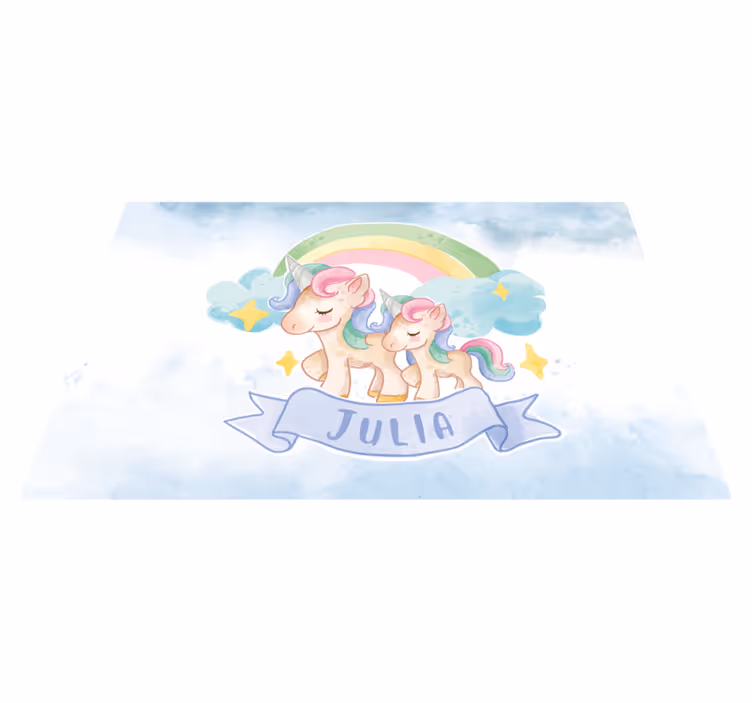 Enhjørning familie illustration vinyl tæppe - TenStickers