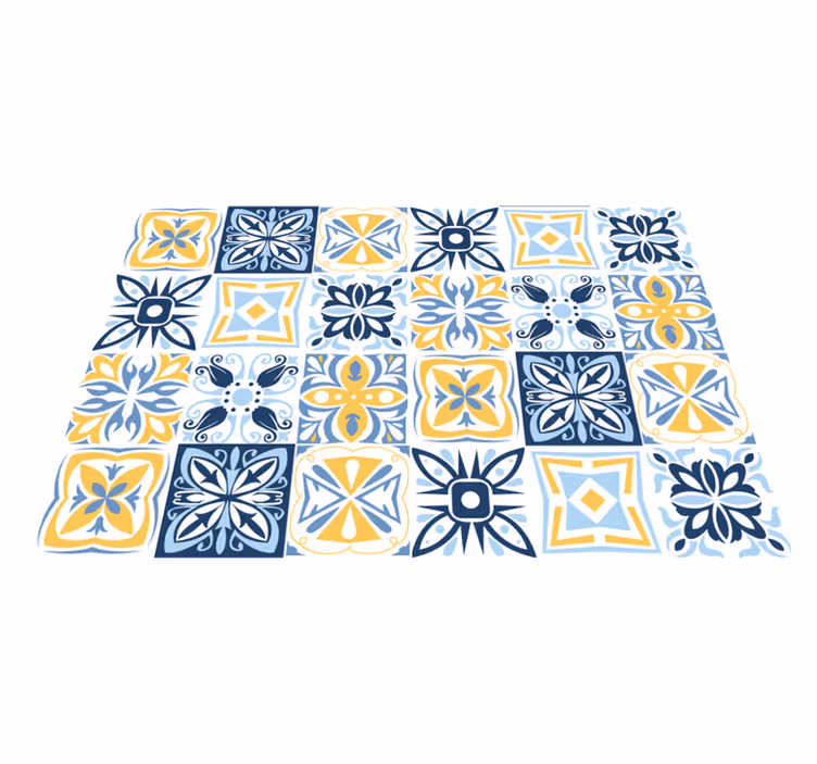 Blå gule fliser mosaik vinyl tæppe - TenStickers