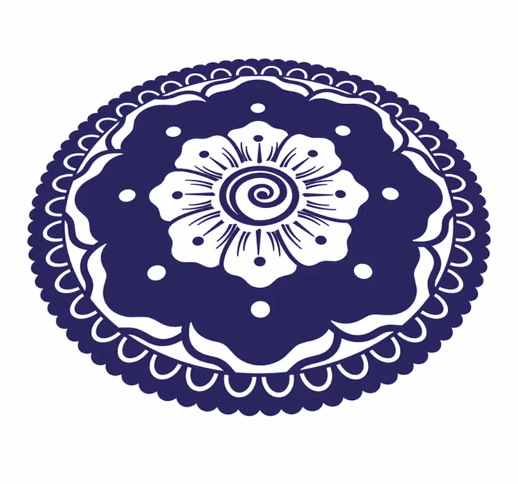 Marineblå blomsterarrangement mandala vinyl tæppe - TenStickers