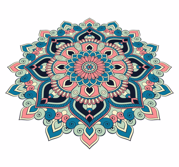 Farverigt blomsterelement mandala vinyl tæppe - TenStickers