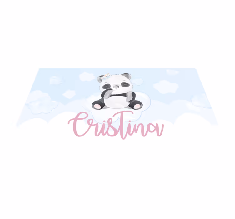 Sød panda-illustration vinyl tæppe med navn - TenStickers