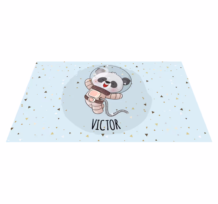Sød panda-astronaut vinyl tæppe med navn - TenStickers