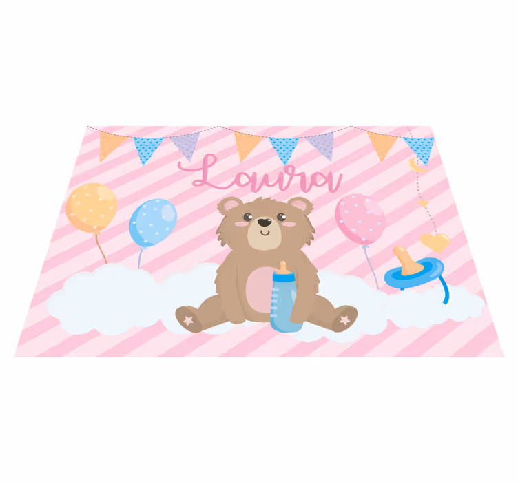 Festlig bjørn med navn vinyltæpper til babyværelse - TenStickers