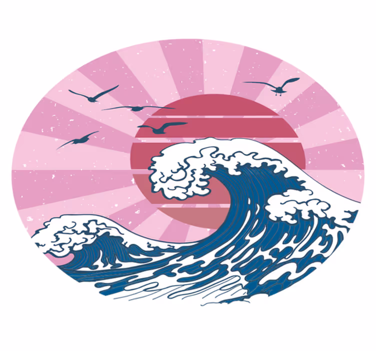 Kanagawa lyserød bølge geometriske vinyl tæppe - TenStickers