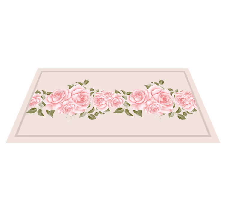 Lyserød rose kant Blomster og planter vinyltæppe - TenStickers