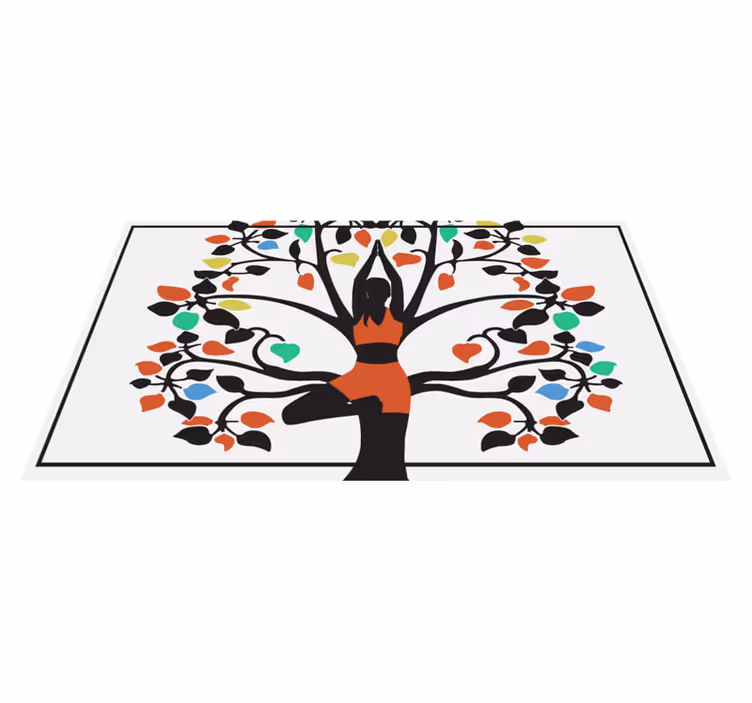 Farverigt yoga træ pose mandala vinyl tæppe - TenStickers