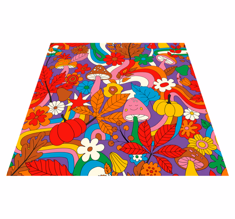Flower power retro mønster blomstret tæppe - TenStickers