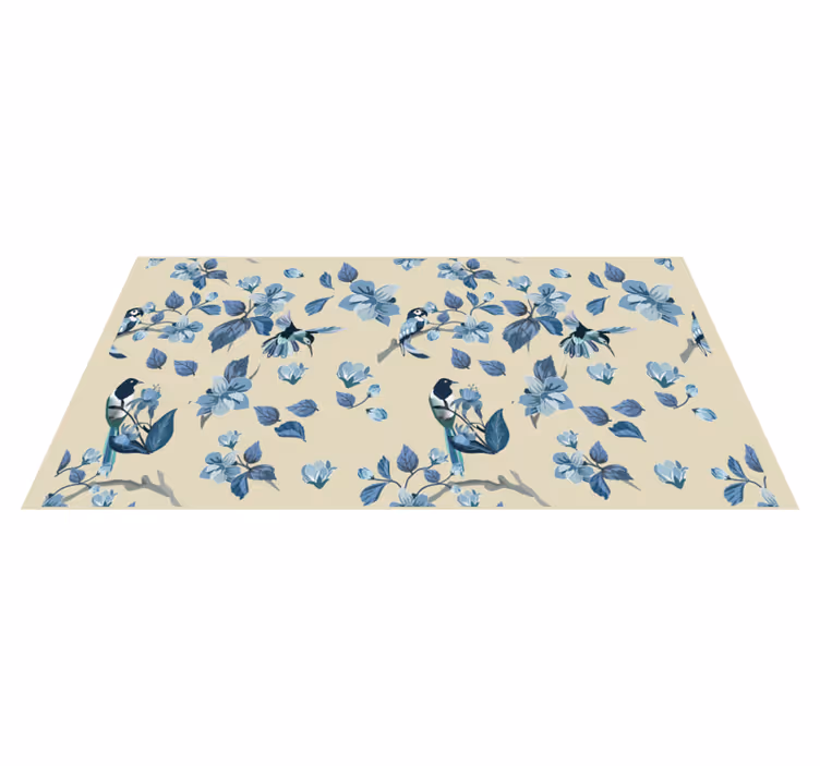 Blomster og planter vinyltæppe med blå blomsterdetaljer - TenStickers