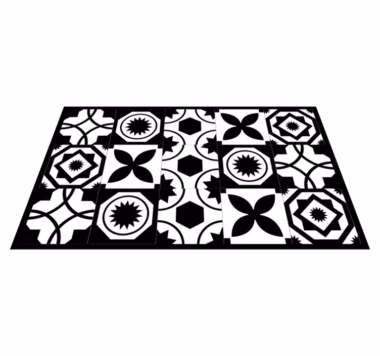 Sort og hvid klassisk design flise tæppe - TenStickers