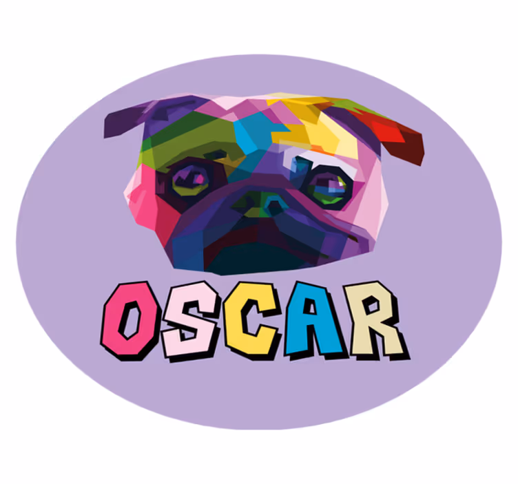 Geometrisk hunde illustration vinyl tæppe med navn - TenStickers
