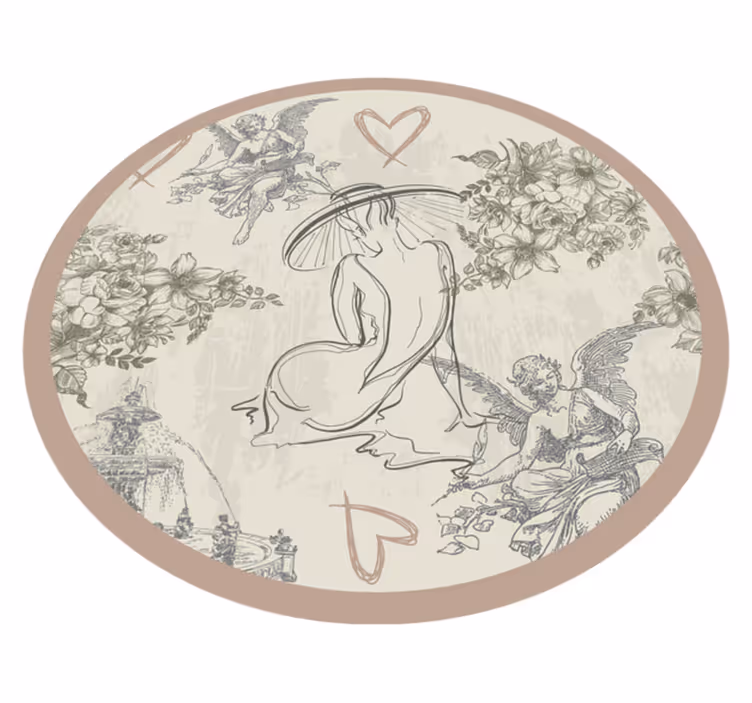 Cirkulært engleagtigt blomstermotiv vintage vinyl tæppe - TenStickers
