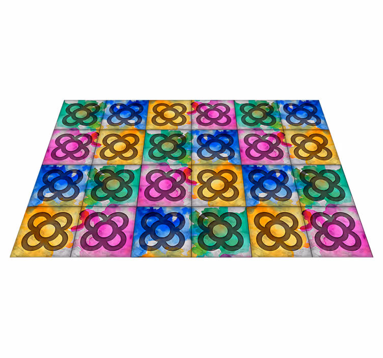 Farverig panot vintage flise vinyl gulvtæppe - TenStickers