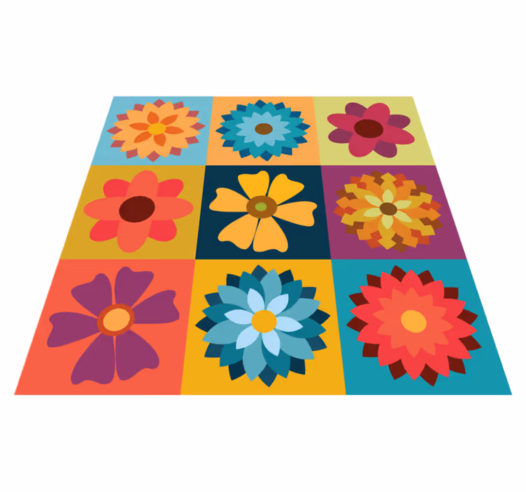 Multicolor hippie blomster vinyl tæppe med fliseeffekt - TenStickers