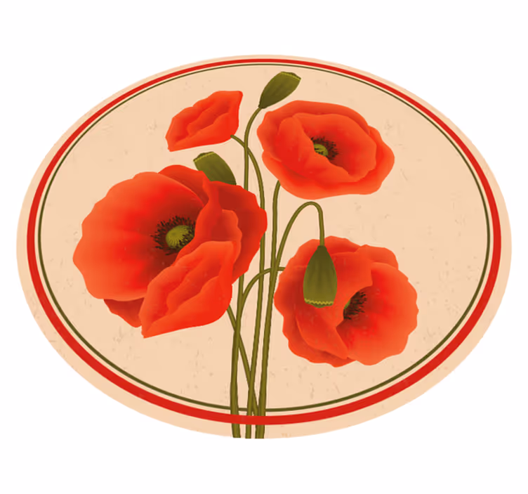 Røde valmuer blomster og planter vinyltæppe - TenStickers