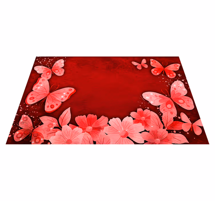 Blomster og sommerfugle design rød vinyl tæppe - TenStickers