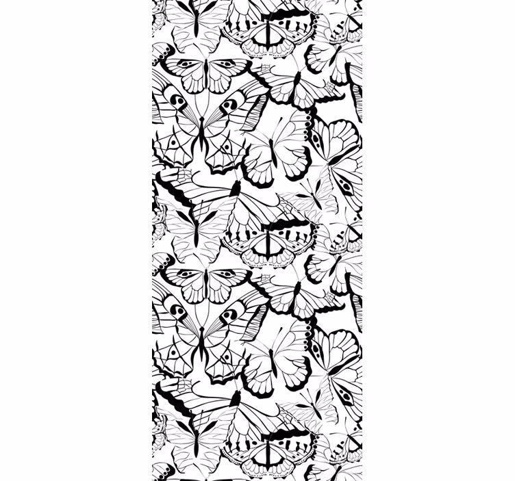 Elegant sort/hvid motiv tapet sommerfugl - TenStickers