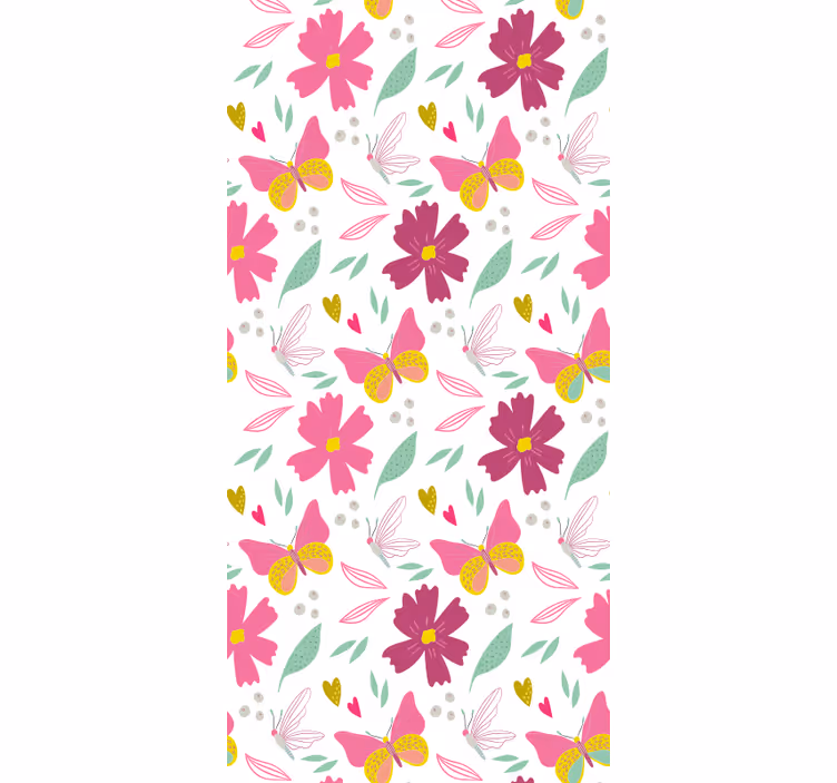 Farverigt blomstermønster tapet sommerfugl - TenStickers