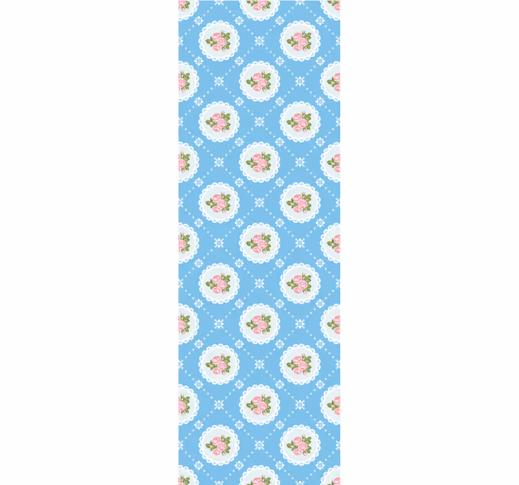 Vintage blå flisebelagt mønster blomstret tapet - TenStickers