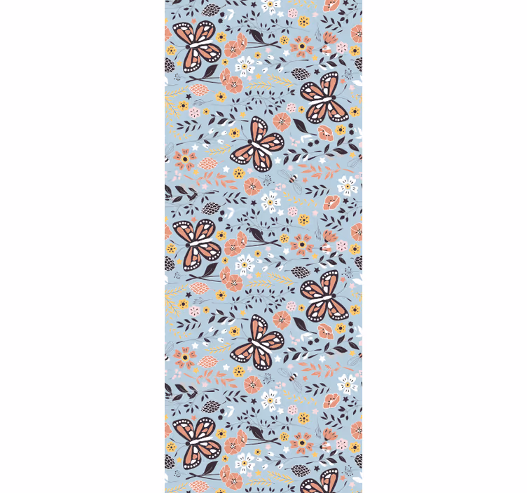 Charmerende blomstermotiver tapet sommerfugl - TenStickers