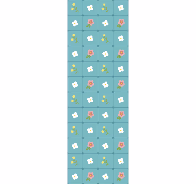 Blomstrende blå motiver flise tapet - TenStickers