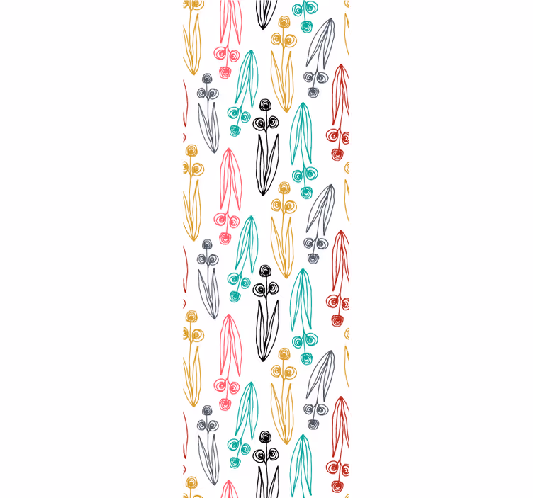 Farverige blomsterelementer blomstret tapet - TenStickers