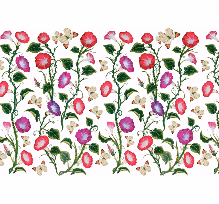 Blomster tapet i pink og lilla trompetblomster - TenStickers
