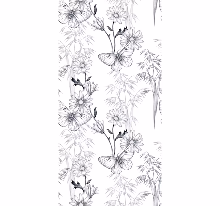 Tapet sommerfugl med mønster af sorte blomster - TenStickers